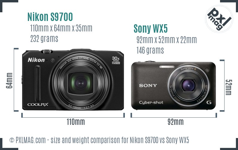 Nikon S9700 vs Sony WX5 size comparison Nikon S9700 vs Sony WX5 size comparison