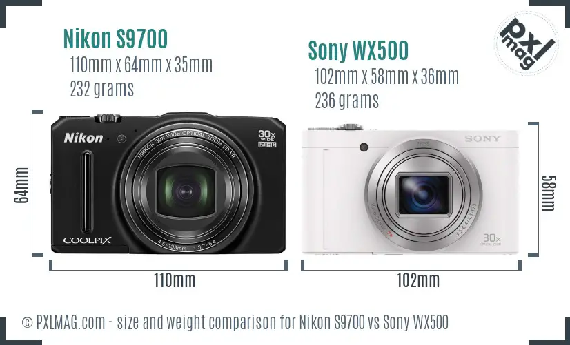 Nikon S9700 vs Sony WX500 size comparison Nikon S9700 vs Sony WX500 size comparison
