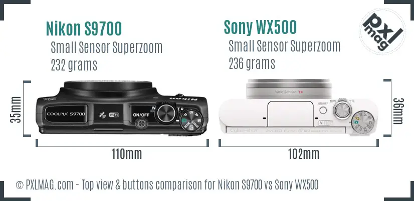 Nikon S9700 vs Sony WX500 top view buttons comparison Nikon S9700 vs Sony WX500 top view buttons comparison