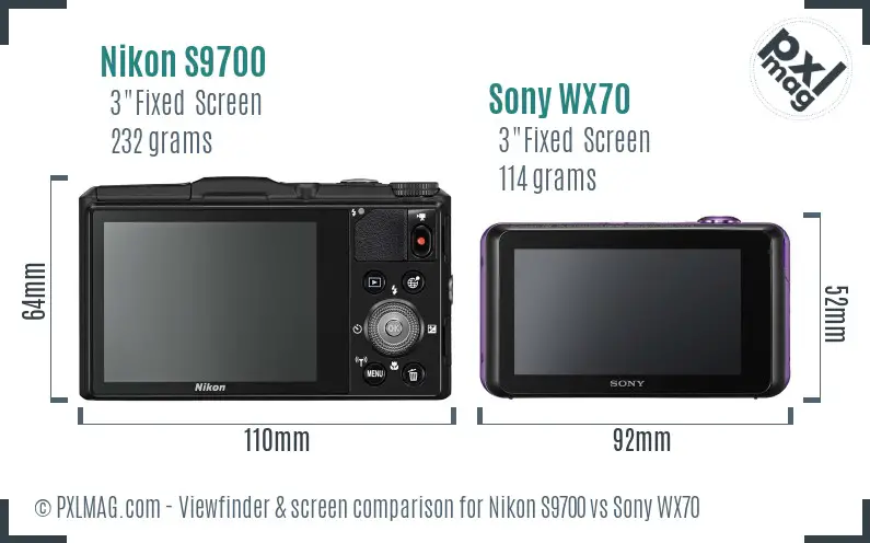 Nikon S9700 vs Sony WX70 Screen and Viewfinder comparison