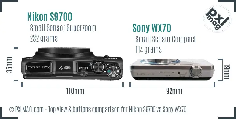 Nikon S9700 vs Sony WX70 top view buttons comparison