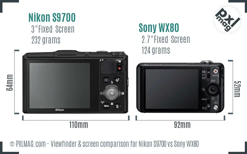 Nikon S9700 vs Sony WX80 Screen and Viewfinder comparison