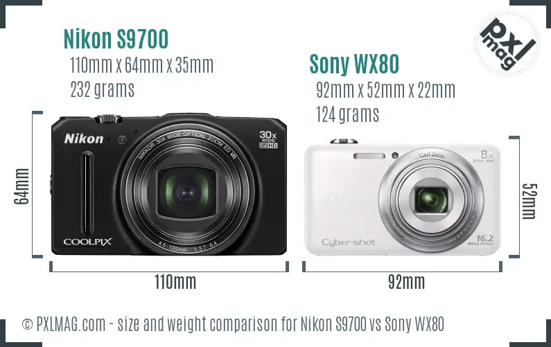 Nikon S9700 vs Sony WX80 size comparison