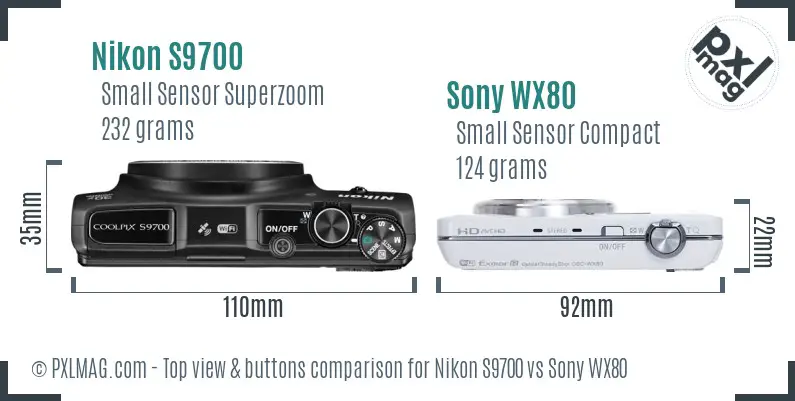 Nikon S9700 vs Sony WX80 top view buttons comparison