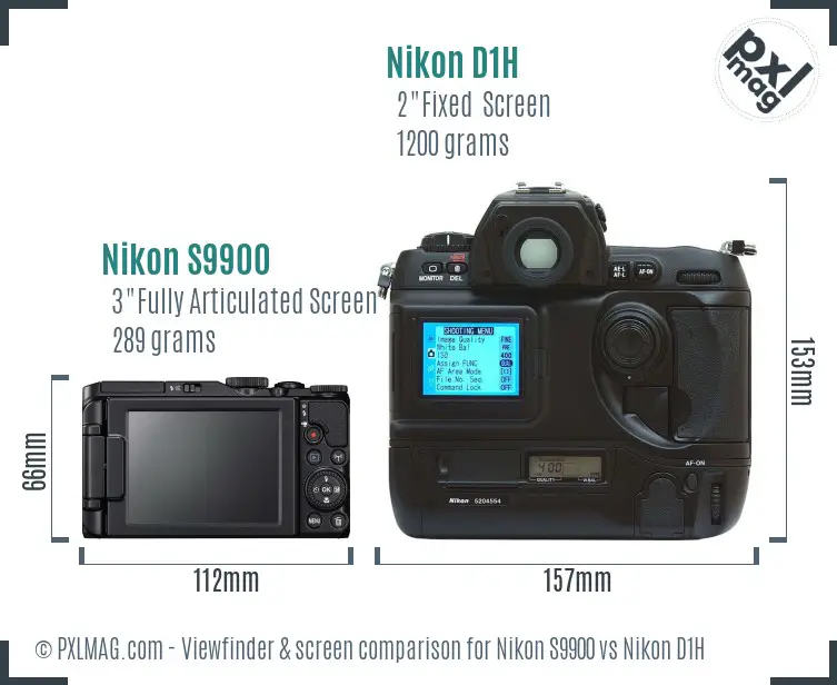 Nikon S9900 vs Nikon D1H Screen and Viewfinder comparison