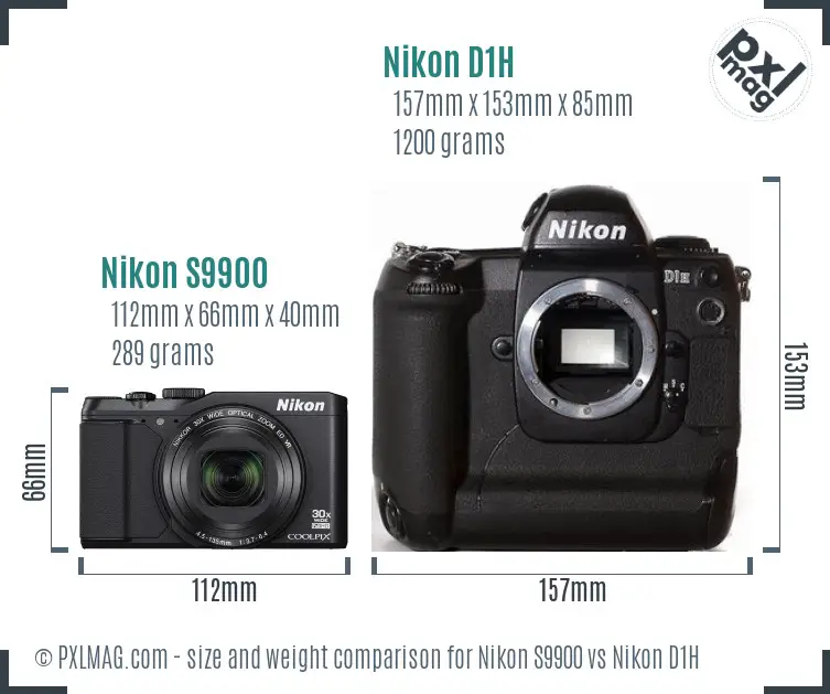 Nikon S9900 vs Nikon D1H size comparison