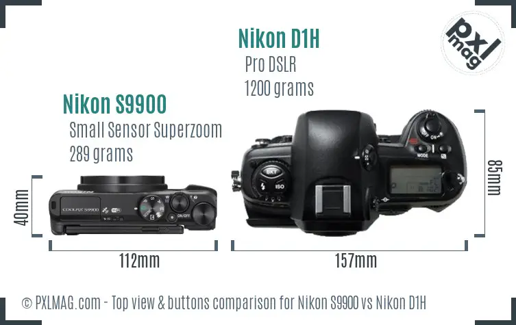 Nikon S9900 vs Nikon D1H top view buttons comparison