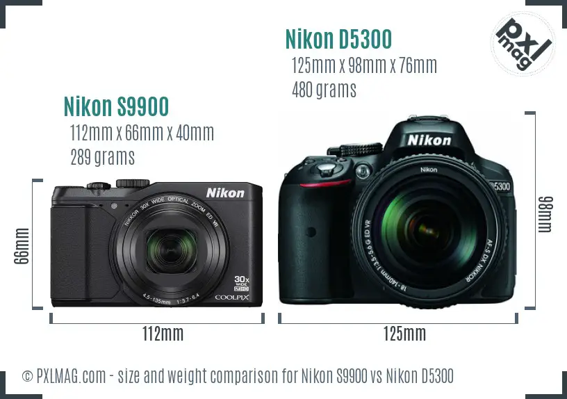 Nikon S9900 vs Nikon D5300 size comparison Nikon S9900 vs Nikon D5300 size comparison