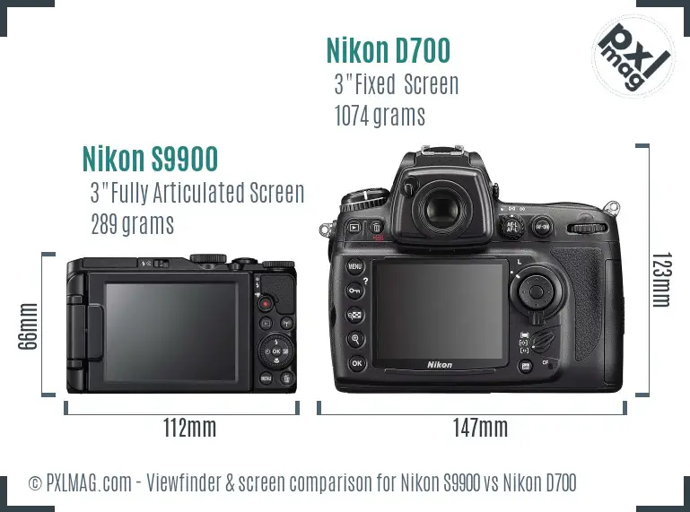 Nikon S9900 vs Nikon D700 Screen and Viewfinder comparison