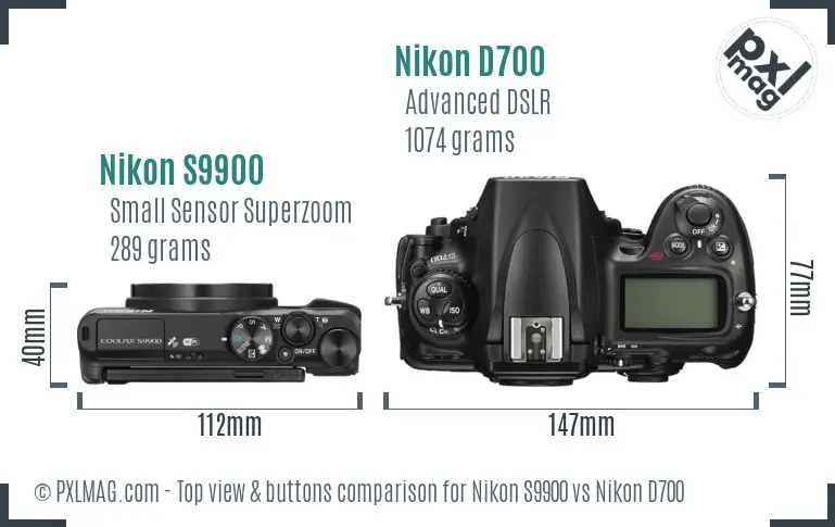 Nikon S9900 vs Nikon D700 top view buttons comparison