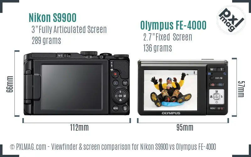 Nikon S9900 vs Olympus FE-4000 Screen and Viewfinder comparison