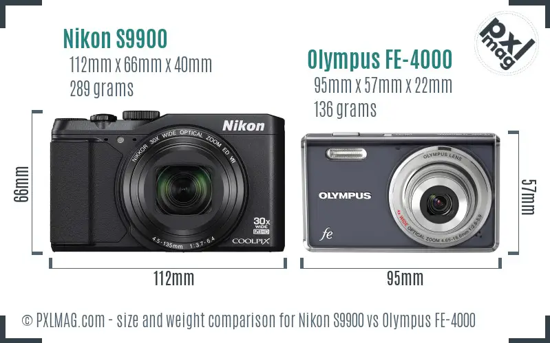 Nikon S9900 vs Olympus FE-4000 size comparison