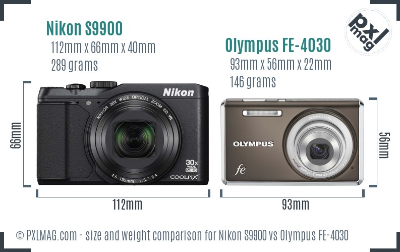 Nikon S9900 vs Olympus FE-4030 size comparison Nikon S9900 vs Olympus FE-4030 size comparison
