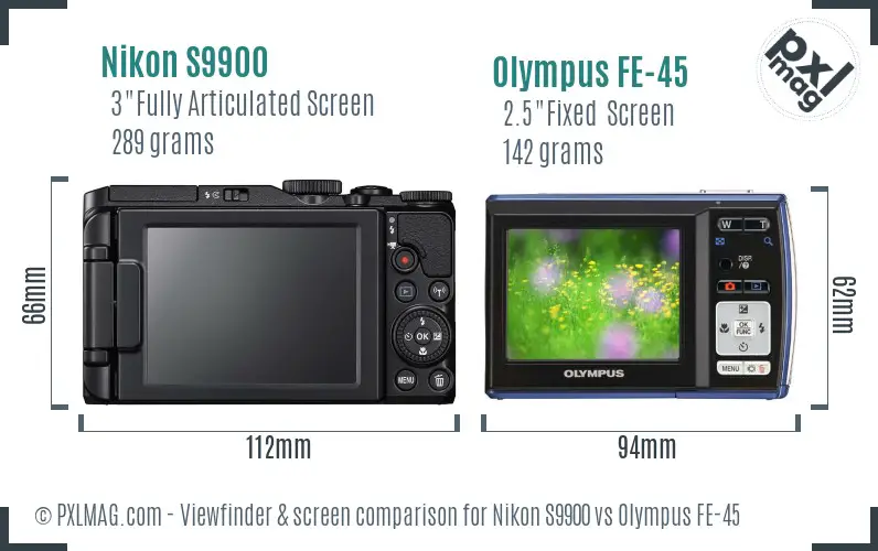 Nikon S9900 vs Olympus FE-45 Screen and Viewfinder comparison Nikon S9900 vs Olympus FE-45 Screen and Viewfinder comparison