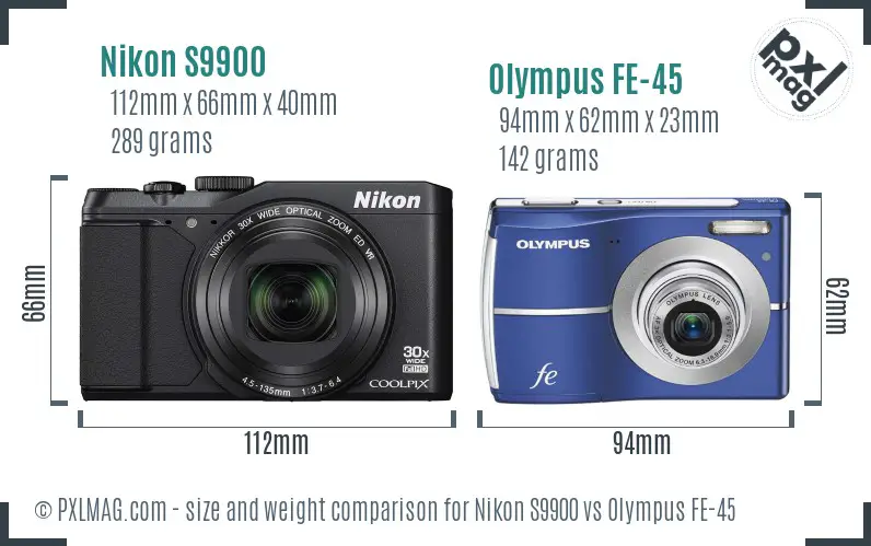 Nikon S9900 vs Olympus FE-45 size comparison Nikon S9900 vs Olympus FE-45 size comparison
