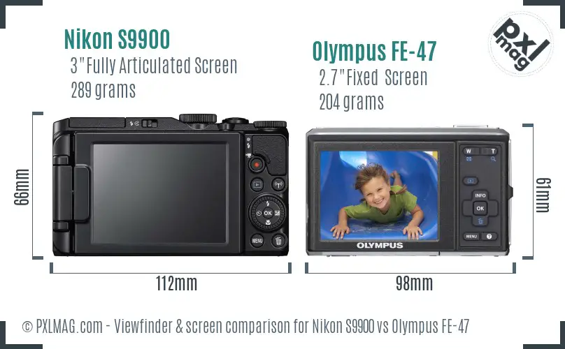 Nikon S9900 vs Olympus FE-47 Screen and Viewfinder comparison