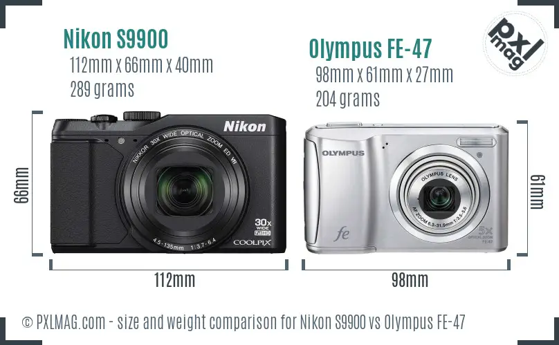 Nikon S9900 vs Olympus FE-47 size comparison