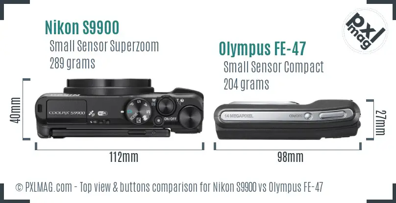 Nikon S9900 vs Olympus FE-47 top view buttons comparison