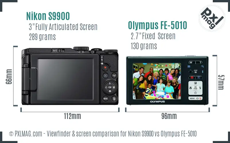 Nikon S9900 vs Olympus FE-5010 Screen and Viewfinder comparison