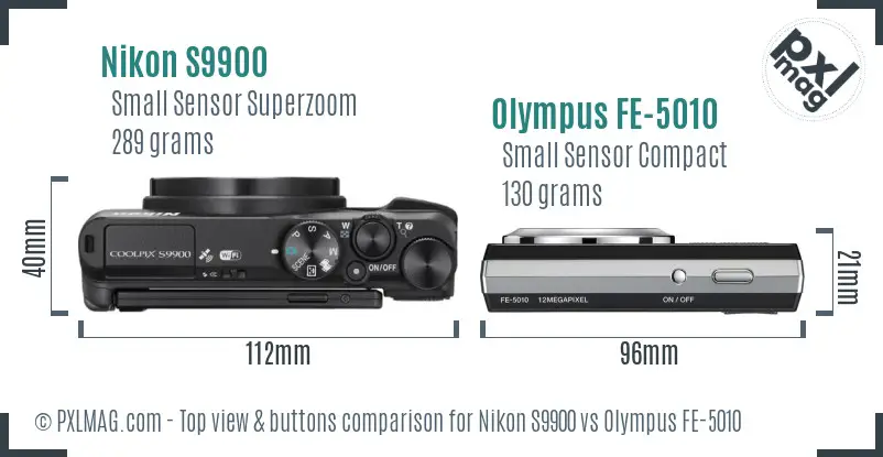 Nikon S9900 vs Olympus FE-5010 top view buttons comparison