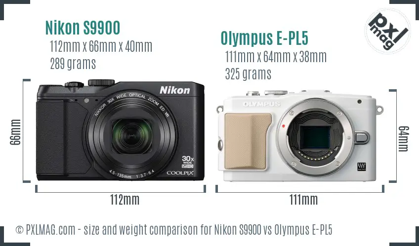 Nikon S9900 vs Olympus E-PL5 size comparison