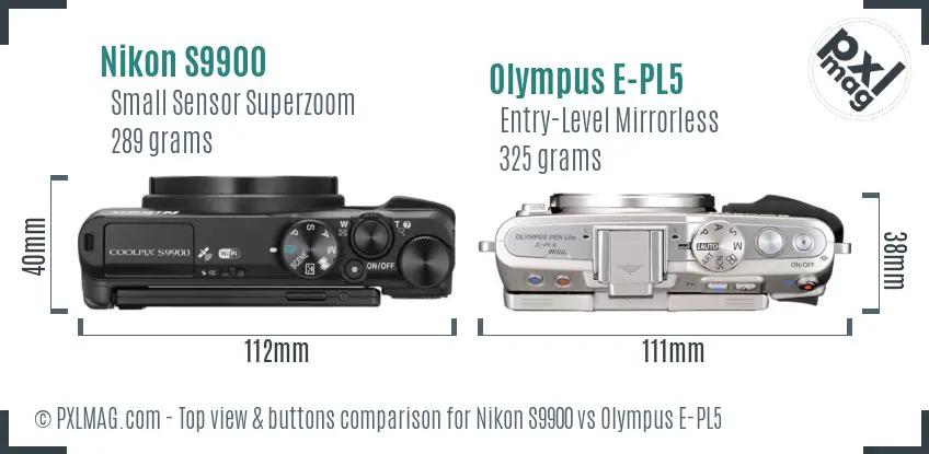 Nikon S9900 vs Olympus E-PL5 top view buttons comparison