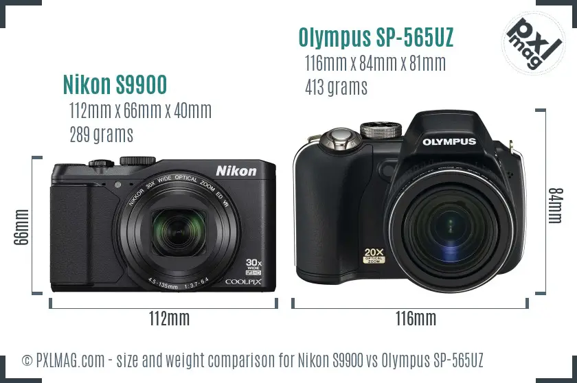 Nikon S9900 vs Olympus SP-565UZ size comparison