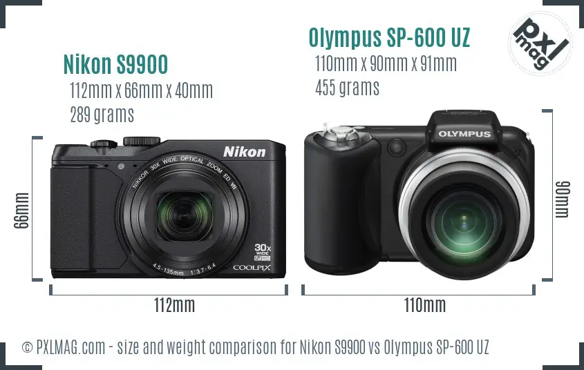 Nikon S9900 vs Olympus SP-600 UZ size comparison