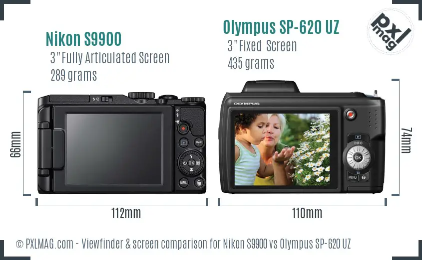 Nikon S9900 vs Olympus SP-620 UZ Screen and Viewfinder comparison