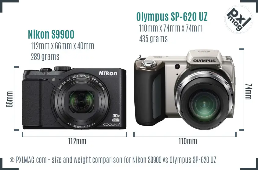 Nikon S9900 vs Olympus SP-620 UZ size comparison