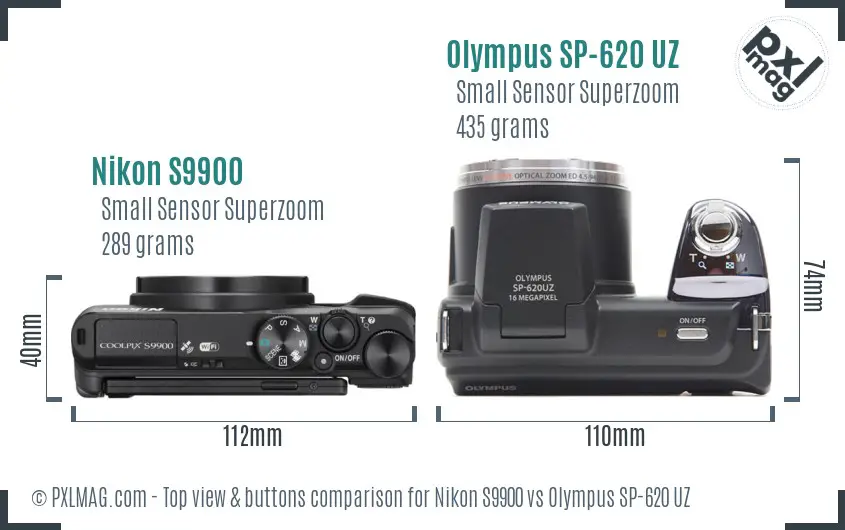 Nikon S9900 vs Olympus SP-620 UZ top view buttons comparison