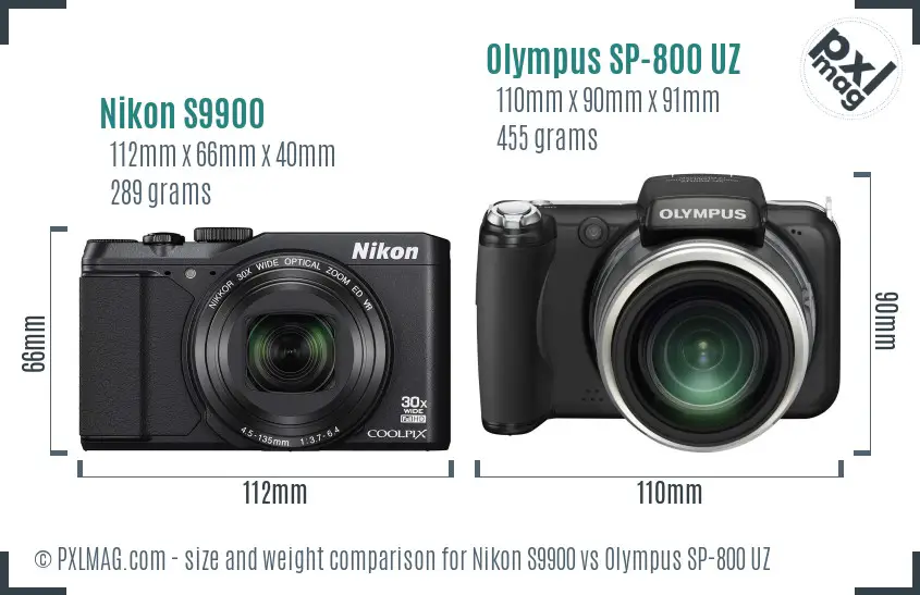 Nikon S9900 vs Olympus SP-800 UZ size comparison Nikon S9900 vs Olympus SP-800 UZ size comparison