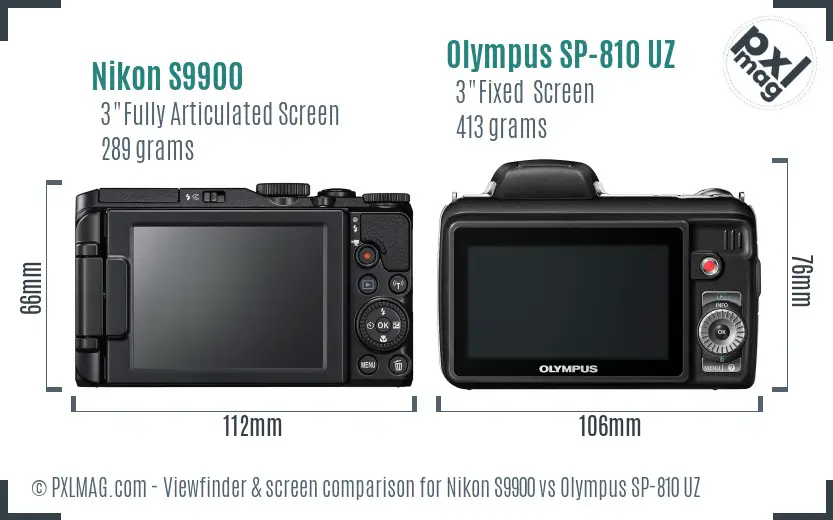Nikon S9900 vs Olympus SP-810 UZ Screen and Viewfinder comparison