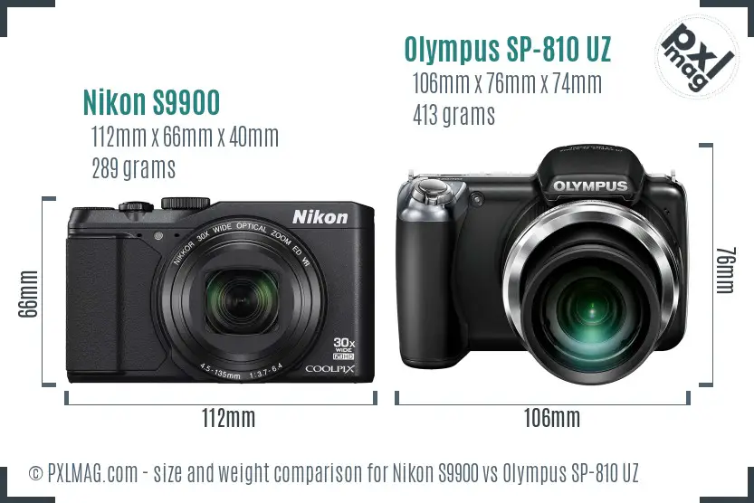 Nikon S9900 vs Olympus SP-810 UZ size comparison