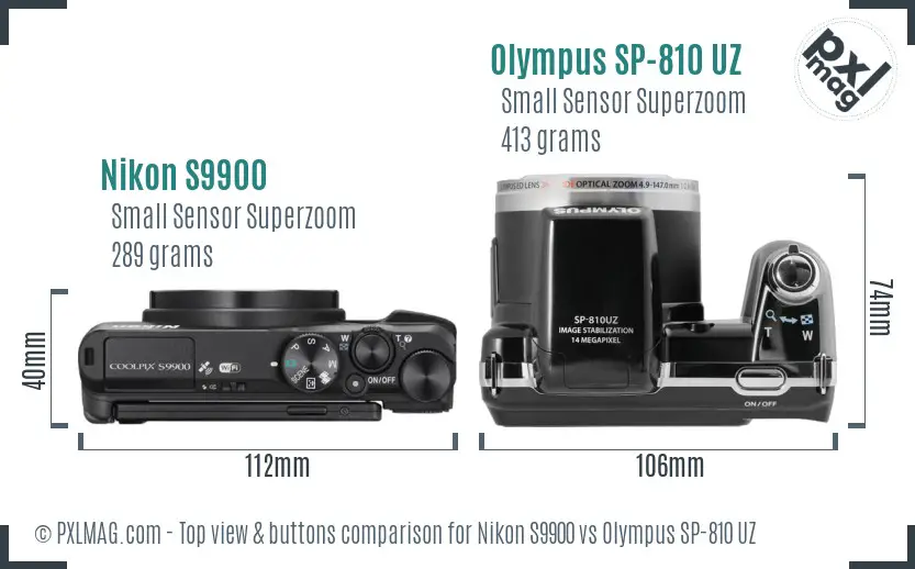 Nikon S9900 vs Olympus SP-810 UZ top view buttons comparison