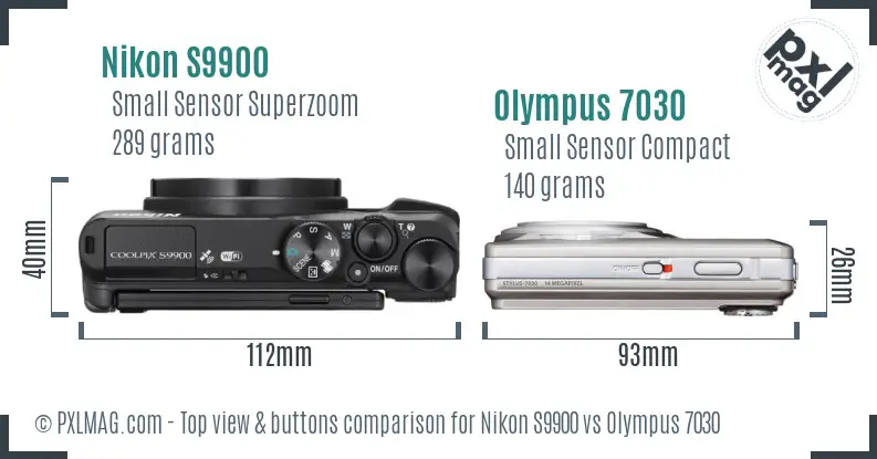 Nikon S9900 vs Olympus 7030 top view buttons comparison