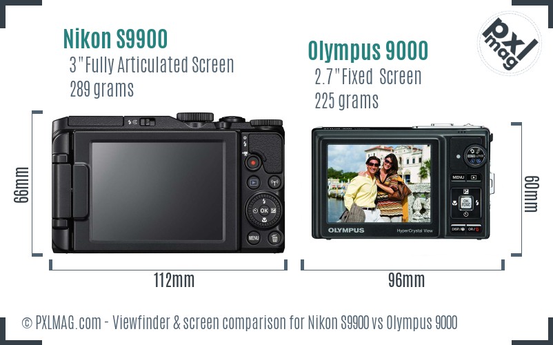 Nikon S9900 vs Olympus 9000 Screen and Viewfinder comparison