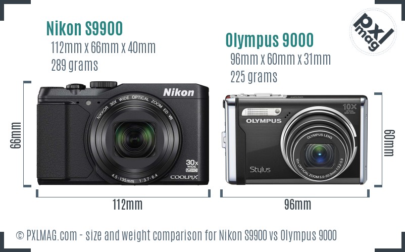 Nikon S9900 vs Olympus 9000 size comparison