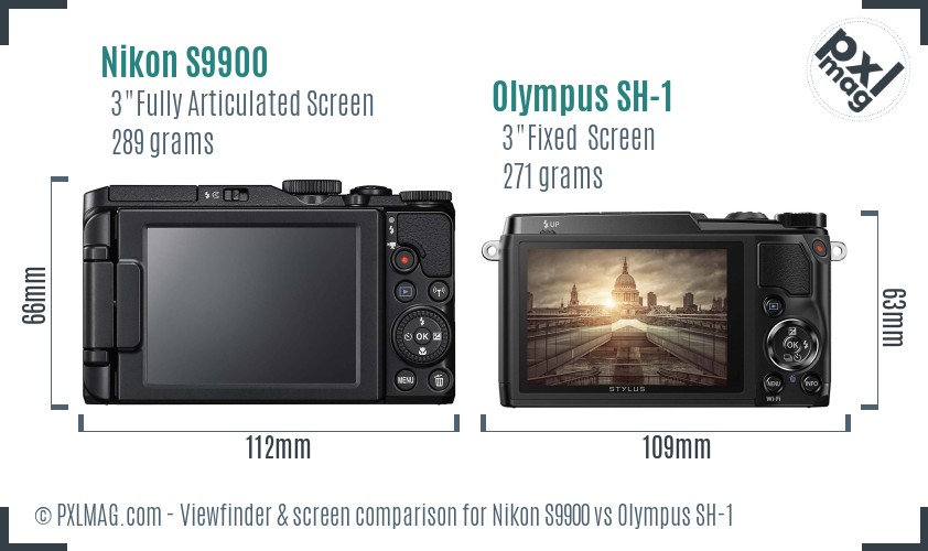 Nikon S9900 vs Olympus SH-1 Screen and Viewfinder comparison