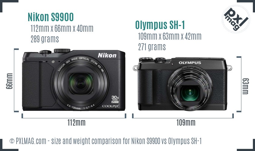 Nikon S9900 vs Olympus SH-1 size comparison Nikon S9900 vs Olympus SH-1 size comparison