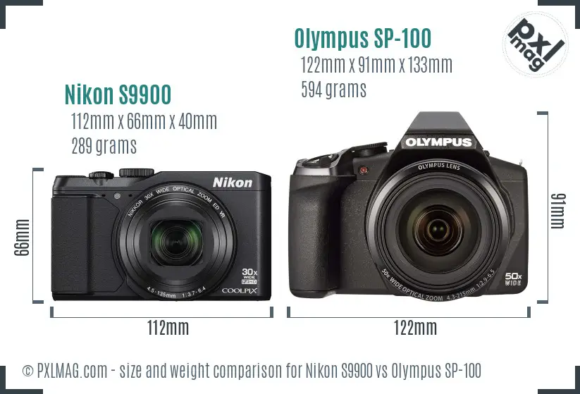 Nikon S9900 vs Olympus SP-100 size comparison