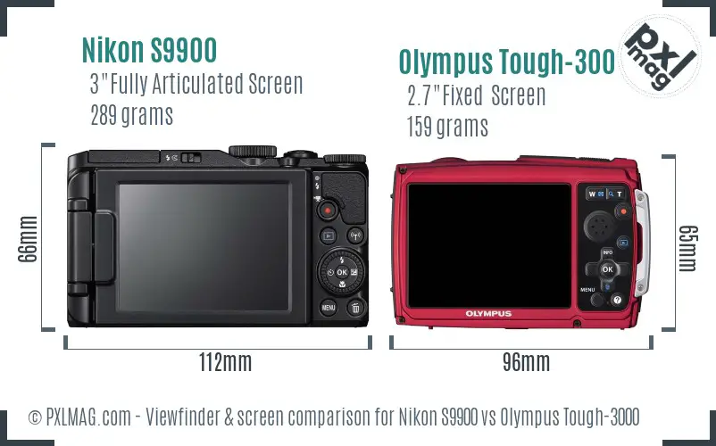 Nikon S9900 vs Olympus Tough-3000 Screen and Viewfinder comparison