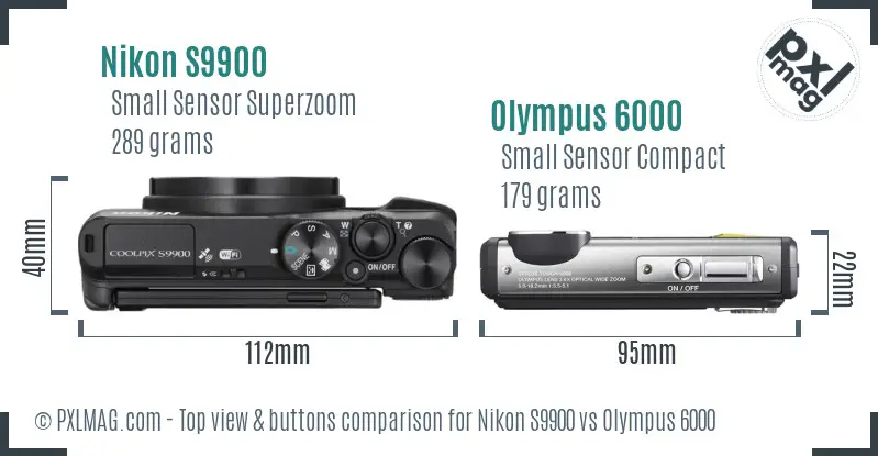 Nikon S9900 vs Olympus 6000 top view buttons comparison Nikon S9900 vs Olympus 6000 top view buttons comparison