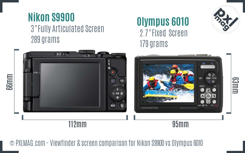 Nikon S9900 vs Olympus 6010 Screen and Viewfinder comparison