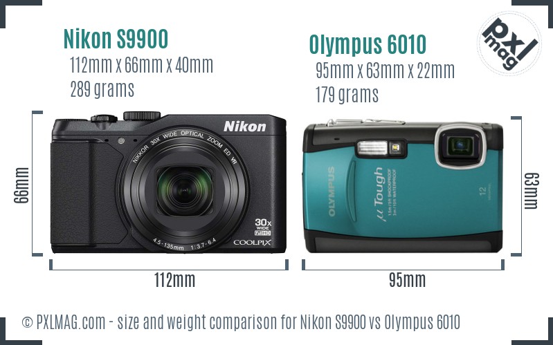 Nikon S9900 vs Olympus 6010 size comparison Nikon S9900 vs Olympus 6010 size comparison