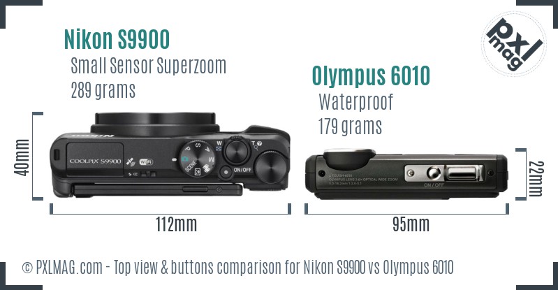 Nikon S9900 vs Olympus 6010 top view buttons comparison