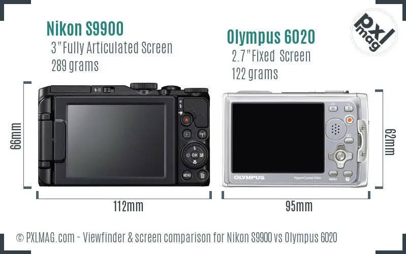 Nikon S9900 vs Olympus 6020 Screen and Viewfinder comparison