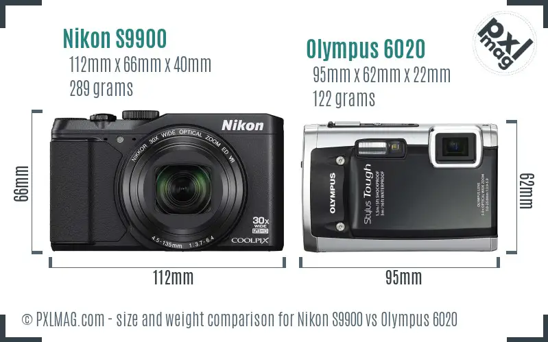 Nikon S9900 vs Olympus 6020 size comparison