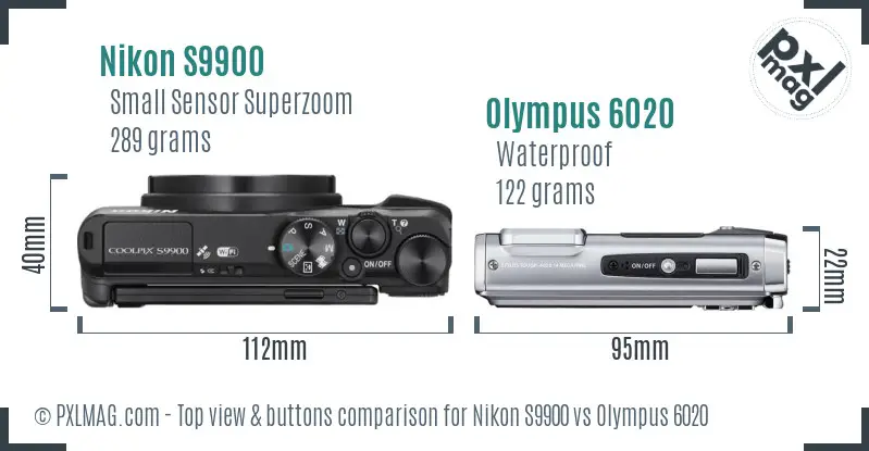 Nikon S9900 vs Olympus 6020 top view buttons comparison