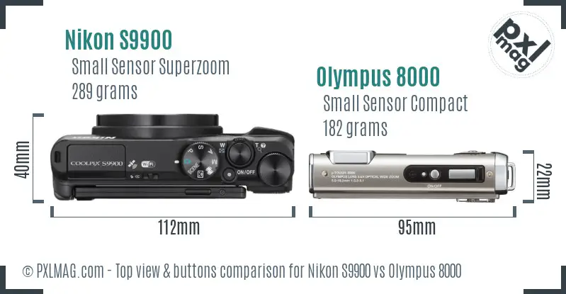 Nikon S9900 vs Olympus 8000 top view buttons comparison Nikon S9900 vs Olympus 8000 top view buttons comparison